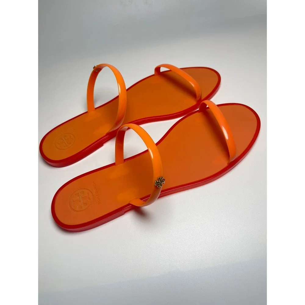 Tory Burch Jelly Slide Sandals Poppy Coral Double Strap Rubber Flat 11M